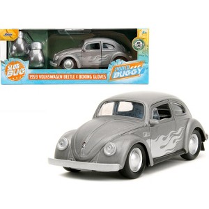 1959 Volkswagen Beetle Gray Met. w/Silver Flames and Boxing Gloves Accessory "Punch Buggy" Series 1/32 Diecast Model Car by Jada - 1 of 4