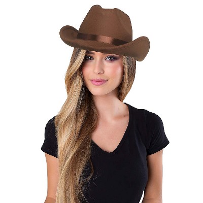 Fun World Adult Flocked Cowboy Hat with Hatband - Size One Size Fits Most - Brown