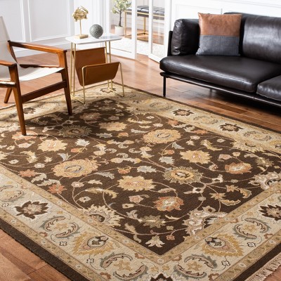 Sumak Brown and Beige Handwoven Wool Area Rug 6' x 9'