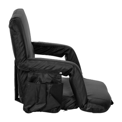 Black Extra Wide Reclining Portable Stadium Chair with Armrests