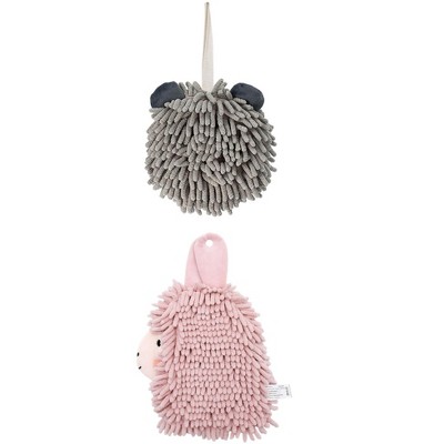 REGALWOVEN 2 Packs Cute Cartoon Alpaca Fuzzy Ball Hand Drying Hanging Ball Towels for Bathroom 7" x 7"/7" x 11"