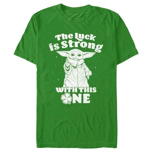 Men's Star Wars: The Mandalorian Grogu St. Patrick's Day Stars Luck is Strong with this One T-Shirt - 1 of 4