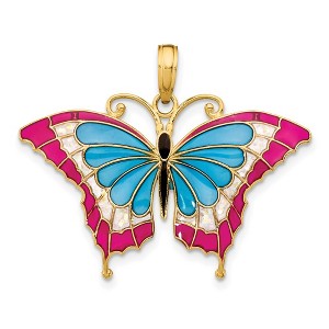 Black Bow Jewelry 14k Yellow Gold & Blue Translucent Acrylic Butterfly Pendant, 30mm - 1 of 4