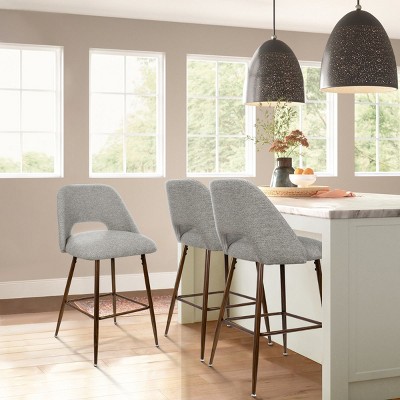 26" Edwin Counter Height Stool (Set of 3), Upholstered Midbar Stool with Walnut Leg for Dining Room, Kitchen Island - Maison Boucle