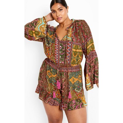 Women's Plus Size Erica Print Playsuit - kaleidoscope | CITY CHIC