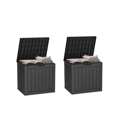 VisioGear Deck Boxes, 2-Piece 30 Gal Outdoor Storage Deck Box, Small Patio Storage Bin for Garden Tools, Black, 22.09"*17.09"*20.87"