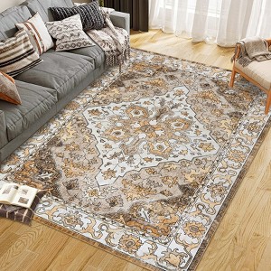 Entryway Runner Rug - Washable Vintage Low Pile Carpet, Non-Slip Lightweight Floor Mat for Kitchen, Bedroom & Bathroom - 1 of 4