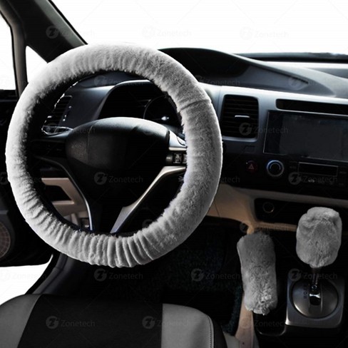Zone Tech Gray Car Van Steering Wheel Emergency Handbrake Gear Shift Plush  Cover