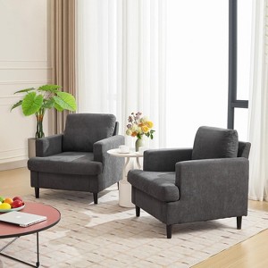 GustoWave 32'' Mid-Century Accent Chair, Linen Fabric Armchair for Living Room,Comfy Upholstered Reading Accent Chairs with Wood Legs - 1 of 4