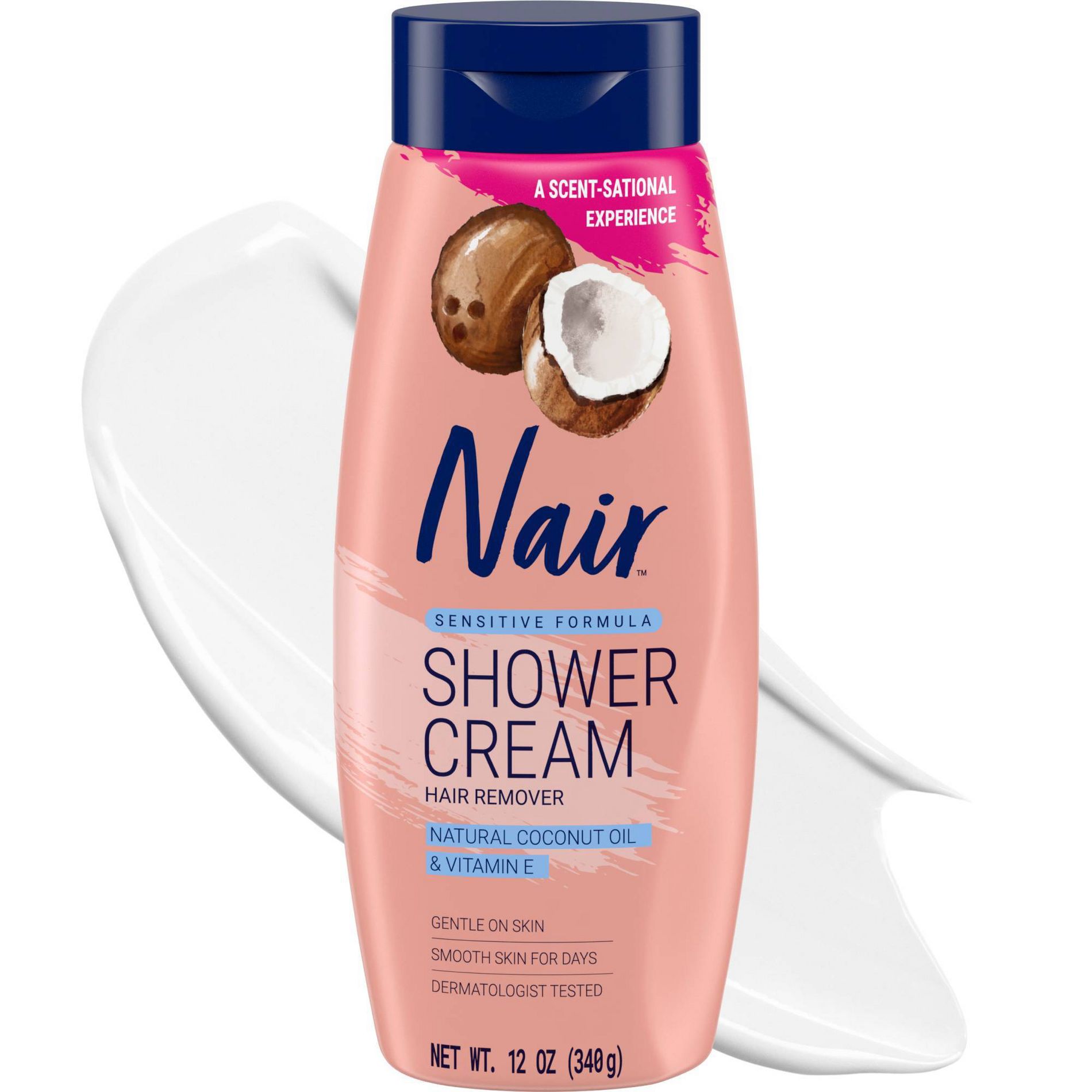 Nair Hair Removal Cream - Coconut Oil - 12oz: For Bikini Line, Legs, Arms, Normal Skin, Chemical Hair Removal Treatment