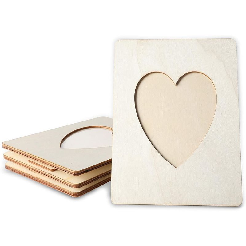 Bright Creations 4 Pack Unfinished Wood Craft Frames for 4 x 6 Photos, Heart, 1 of 9