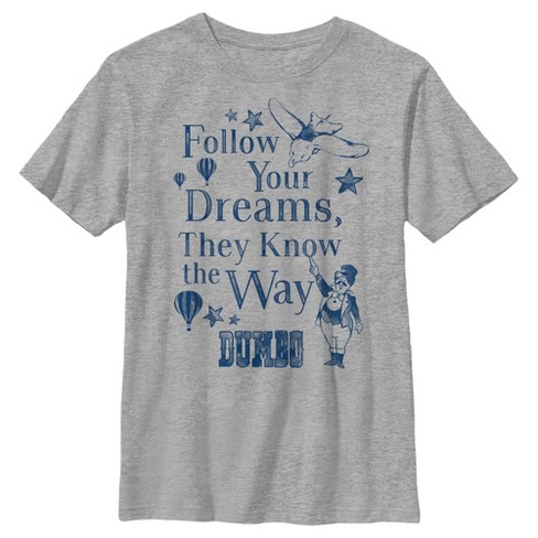 Boy's Dumbo Follow Your Dreams, They Know The Way T-shirt - Athletic  Heather - Small : Target