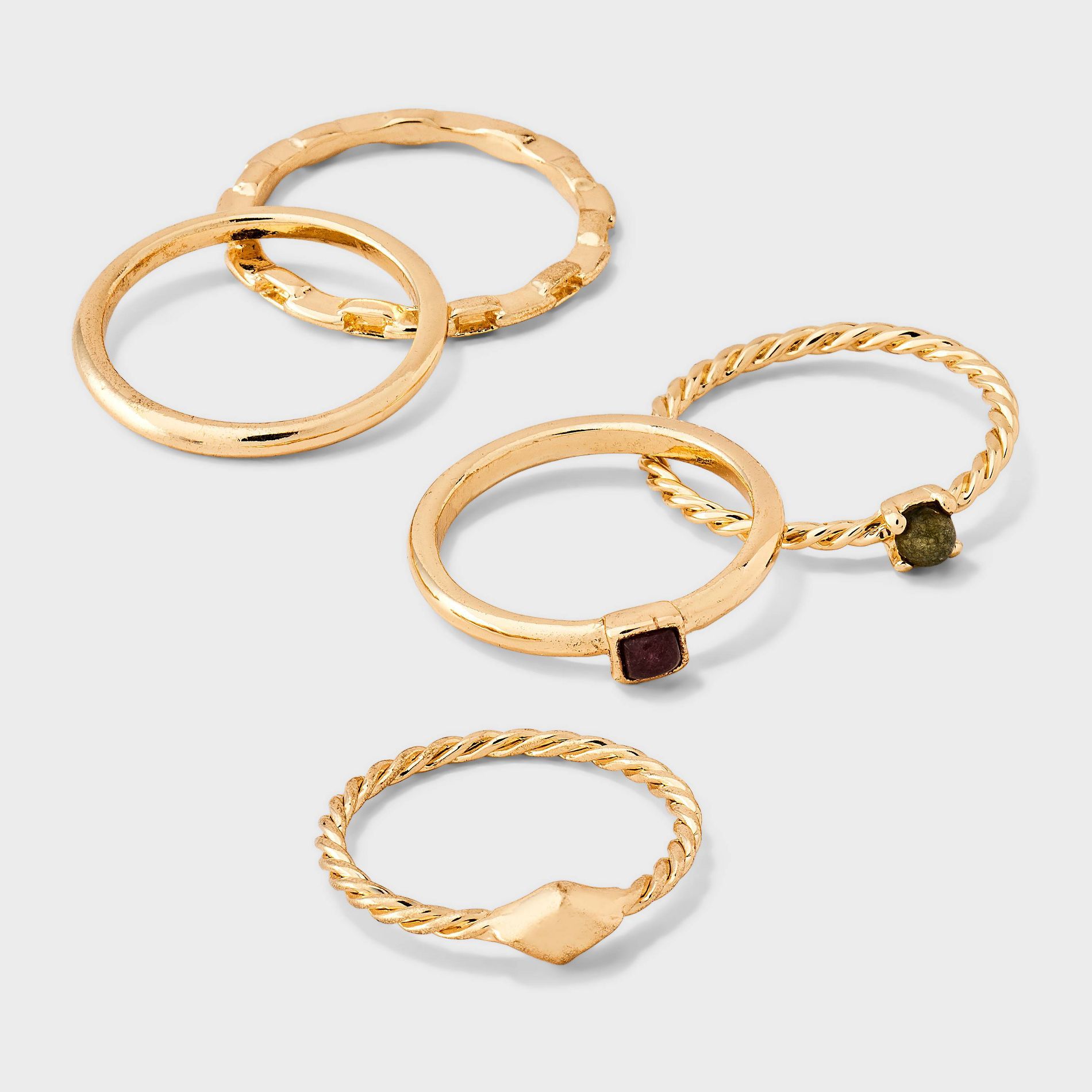 Semi Precious Quartz Stackable Ring Set 5pc - Universal Thread™ Gold