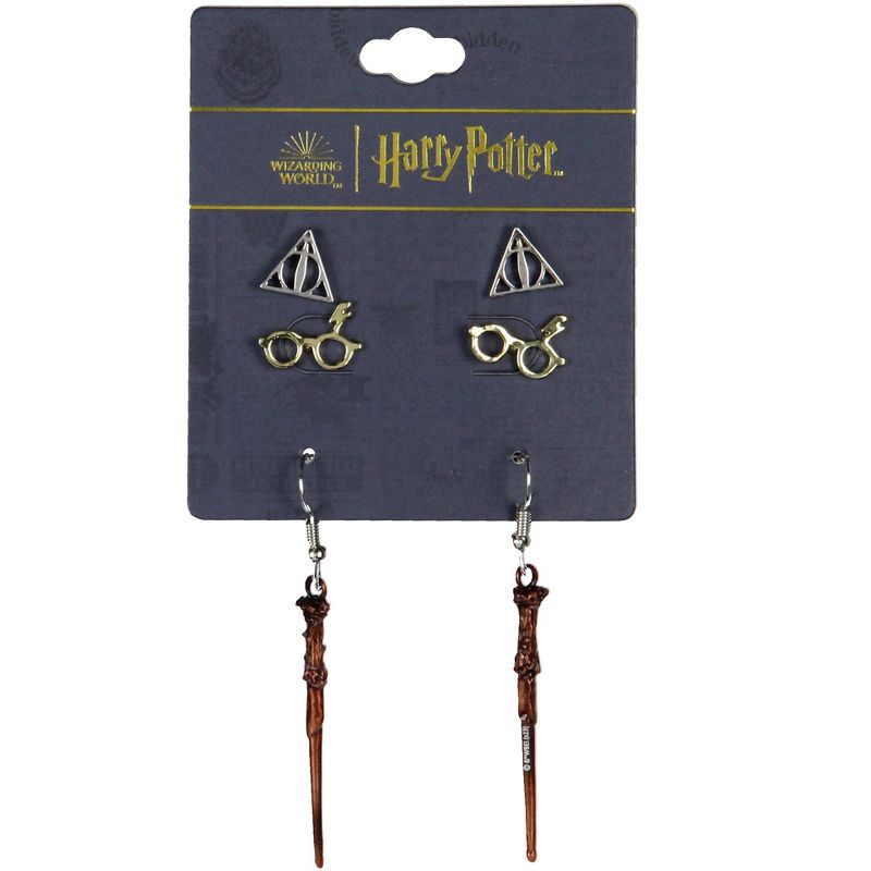 Harry Potter Earrings For Women 3 Pack Deathly Hallows, Lightning Scar, Harry Potter Wand, 5 of 6