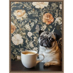 Amanti Art The Latte Loving Pug by Mowzu  Framed Canvas Wall Art - 1 of 4