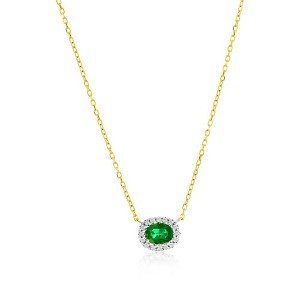 Classic Gold 14K Yellow Gold, 4x3 Oval Emerald (0.18ct) & Diamond Necklace - (16 Stones) - Green - 16+2 Inch - 1 of 3