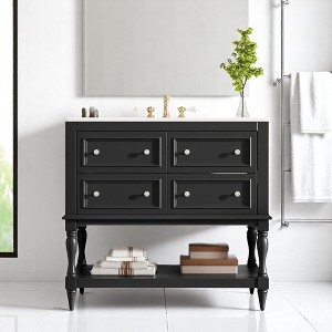 Mshliw 36 Inch Bathroom Vanity with Sink Combo, Modern Freestanding Cabinet with 4 Drawers and Shelf, Solid Wood Frame and Ceramic Basin(Black) - 1 of 4