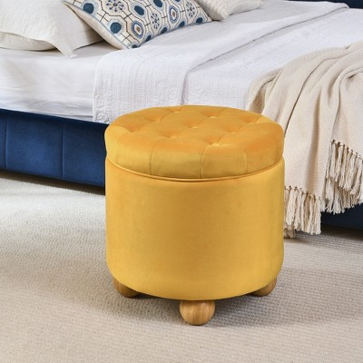 VYNXARIA Round Storage Ottoman, multi-functional round flannel button Ottoman, lid can be turned over as a table top, with storage space