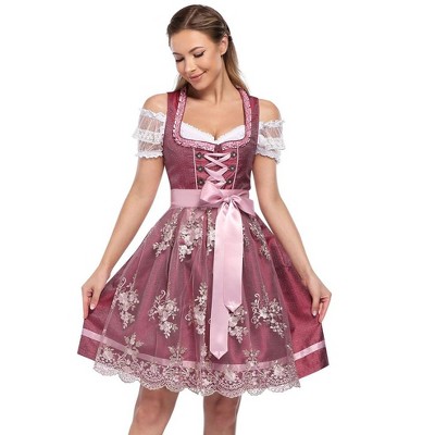 Women's Short Sleeve Satin Dress 3 Pieces Dress Costumes for Carnival Halloween
