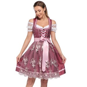 Women's Short Sleeve Satin Dress 3 Pieces Dress Costumes for Carnival Halloween - 1 of 4