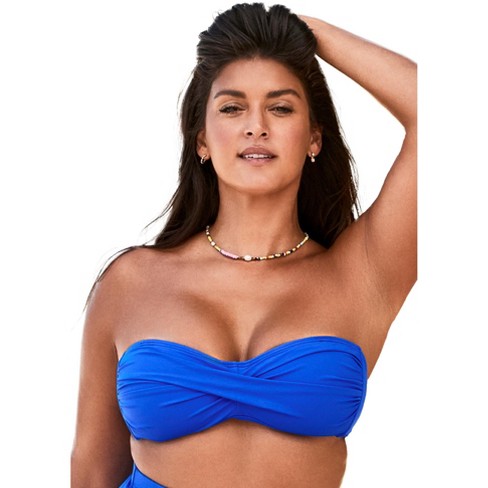 Swimsuits for All Women's Plus Size Valentine Ruched Bandeau Bikini Top -  22, Blue