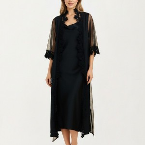 long black evening dress with side split Betsy & Adam Women's Size Long Sleeve Stretchy Formal Dress (Available in Plus)
