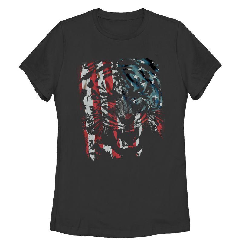 Women's Lost Gods Tiger Growl American Flag T-Shirt, 1 of 4