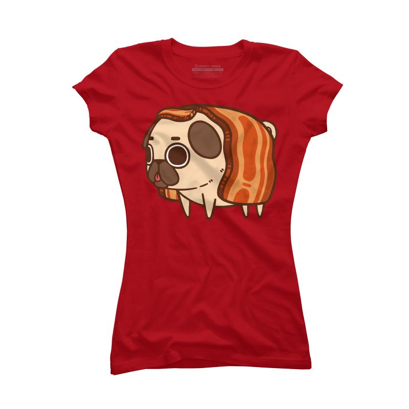 Junior's Design By Humans Puglie Bacon Strip By Puglie T-Shirt, 1 of 4