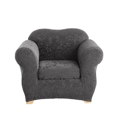 2pc Stretch Jacquard Damask Chair Slipcovers Gray Sure Fit Polyester   GUEST Ba186625 9a8a 49b3 9721 7db6a1e2ac62