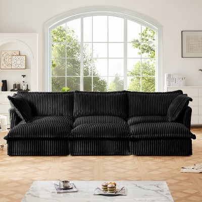 Slipcovered Sectional Sofa, 3 Seater Sofa with Removable Cover, Sofa Couch with Ottoman, Corduroy Fabric Sectional Sofas-Cuddlewood