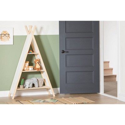 59.25" Natural Pine and White Cotton Teepee Shelving Unit