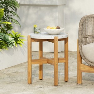 Christopher Knight Home Tobias Rustic Outdoor Lightweight Concrete and Acacia Wood Round SIde Table - 1 of 4