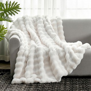Cozy Bliss Faux Fur Throw Blankets, Plush Fuzzy Soft Thick Bubble Blanket for Sofa, Bedroom, Living Room - 1 of 4