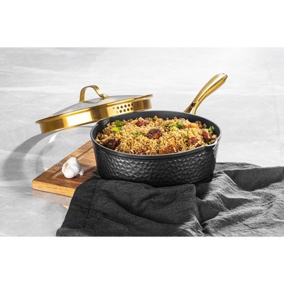 Charleston Collection Hammered Black and Gold 4 Qt Nonstick Aluminum Sauté Pan