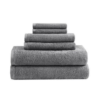 6pc Aure Cotton Antimicrobial Bath Towel Set Charcoal - Clean Spaces