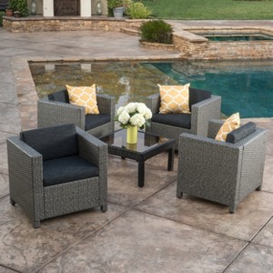 4 pcs Patio Accent Chair Set, Outdoor PE Wicker Club Chair with Cushions -ModernLuxe - 1 of 4