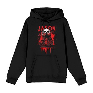Friday The 13th Blood Splatter Jason Mask Long Sleeve Adult Hooded Sweatshirt - 1 of 2