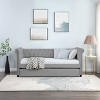 Twin Size Velvet Upholstered Daybed with Beautiful Round Armset, Tufted Sofa Bed with Trundle Bed-ModernLuxe - 3 of 4