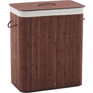 Folding Bamboo Laundry Hamper with Lid, 27.5gal Wood Laundry Basket with Washable Liner Bag, Slim Clothes Hamper for Bathroom Bedroom Apartment - 1 of 4