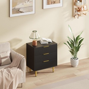 Fluted Dresser for Bedroom with 3 Drawers, Wooden Chest of Drawers with Metal Handle & Feet, Black Dresser for Living Room, Hallway, Bedroom - 1 of 4