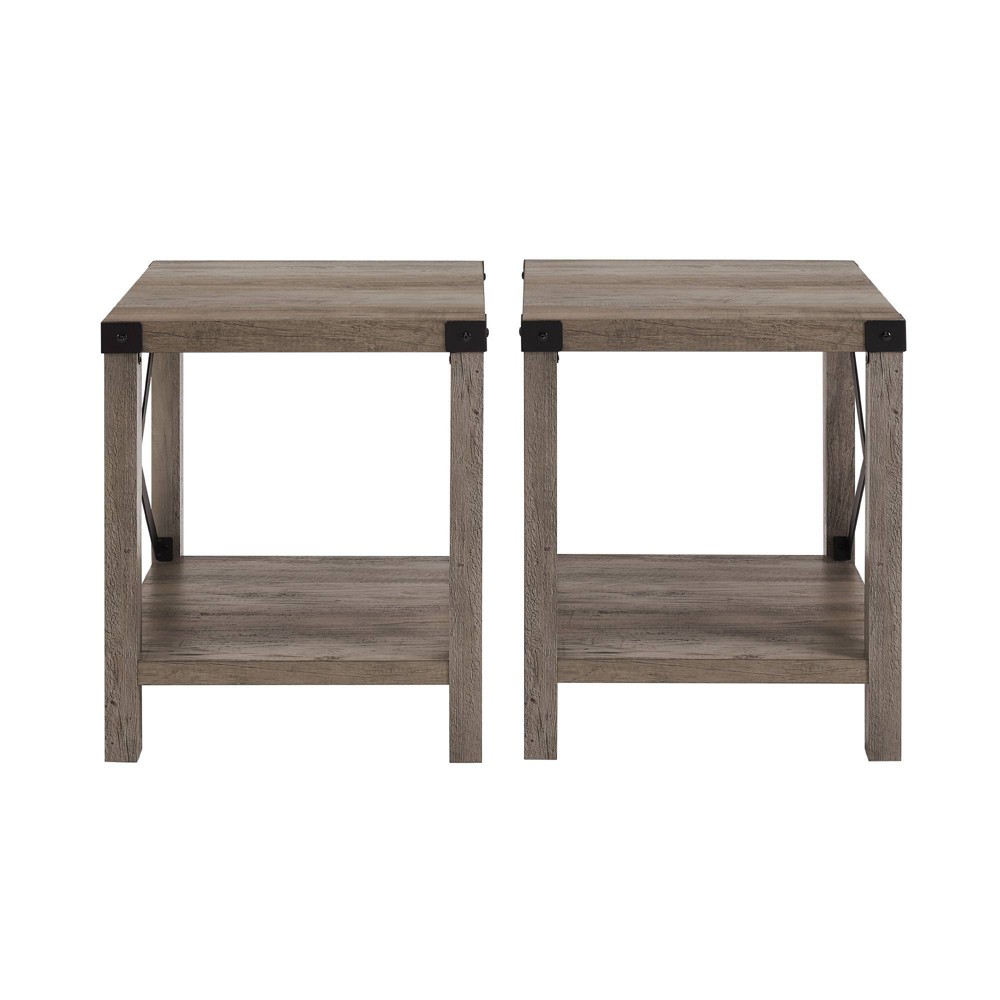 Photos - Coffee Table Set of 2 Sophie Rustic Farmhouse X Frame Side Tables Gray Wash - Saracina