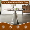 GDFStudio Afton Mid-Century Modern Round Dining Table with Tempered Glass Top and Silver Flared Base - 3 of 4