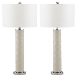 Ollie Cream Faux Woven Leather Table Lamp Set of 2 - Safavieh, Ivory