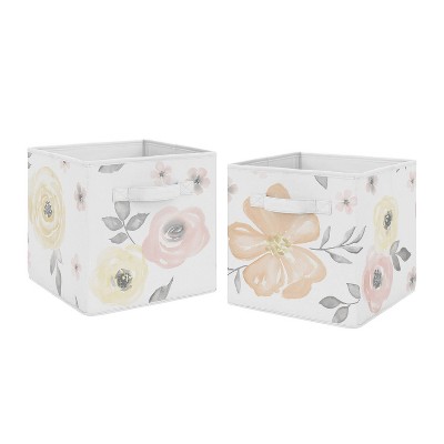 Set of 2 Watercolor Floral Fabric Storage Bins Yellow/Pink - Sweet Jojo Designs
