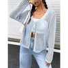 Womens Lightweight Crochet Cardigan Tie Front Shrugs Knit Cardigan Crop Tops Long Sleeve Mesh Sweaters Summer Beach Cover Up - Light Blue S - 3 of 4