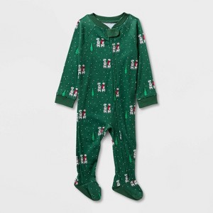 Baby Dalmatian Ribbed Holiday Matching Family Pajama Footed Pajama - Wondershop™ Green - 1 of 4