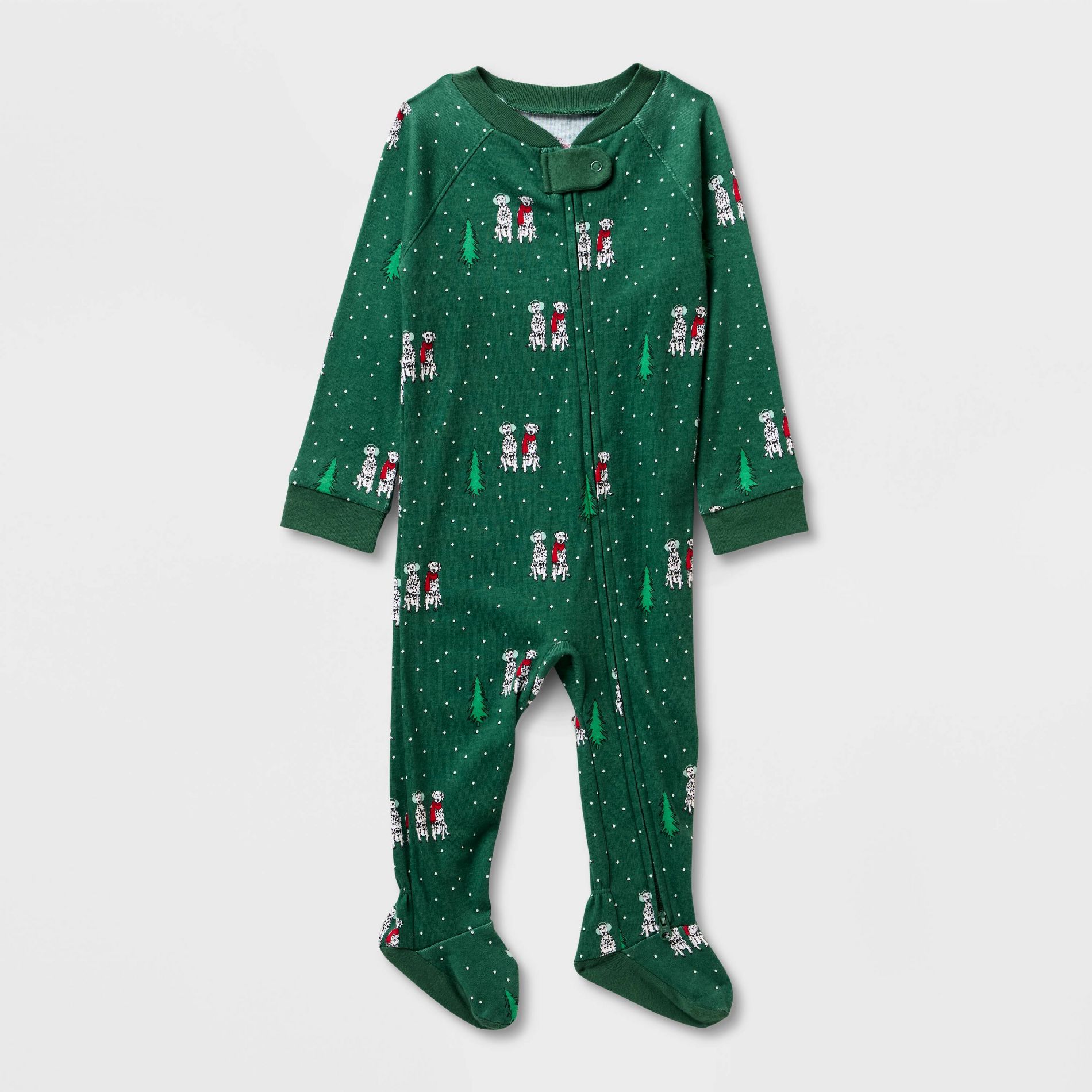 Baby Dalmatian Ribbed Holiday Matching Family Pajama Footed Pajama - Wondershop™ Green