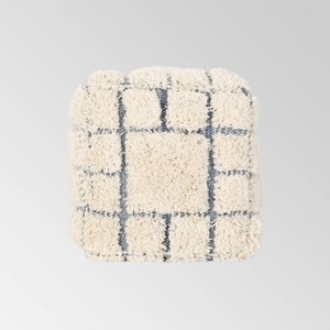 Allegra Boho Pouf Blue/White - Christopher Knight Home: Tufted, Checkered, Indoor Square Ottoman - 1 of 4