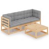 vidaXL Patio Furniture Set 4 Piece Outdoor Sectional Sofa Solid Wood Pine - Natural With Cushion - 2 of 4