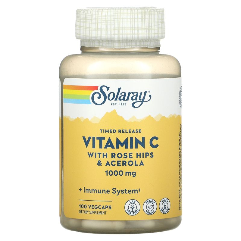 Solaray Timed Release Vitamin C with Rose Hips & Acerola, 1,000 mg, 100 VegCaps, 1 of 3